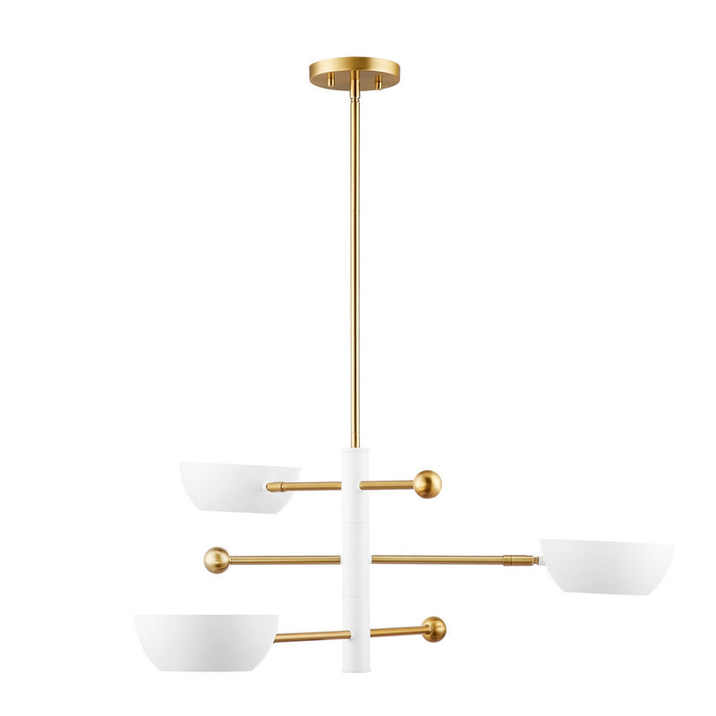 Meridian M100143WHNB Three Light Chandelier, White and Natural Brass