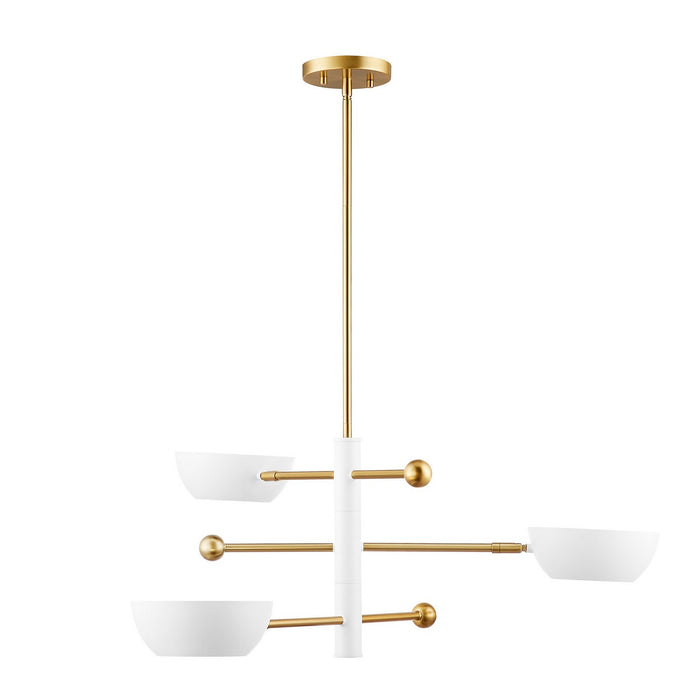 Meridian M100143WHNB Three Light Chandelier, White and Natural Brass