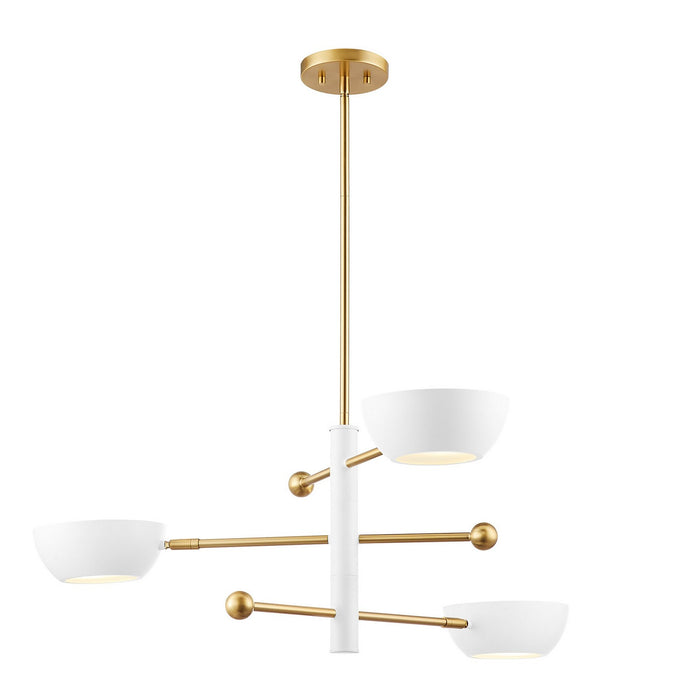 Meridian M100143WHNB Three Light Chandelier, White and Natural Brass