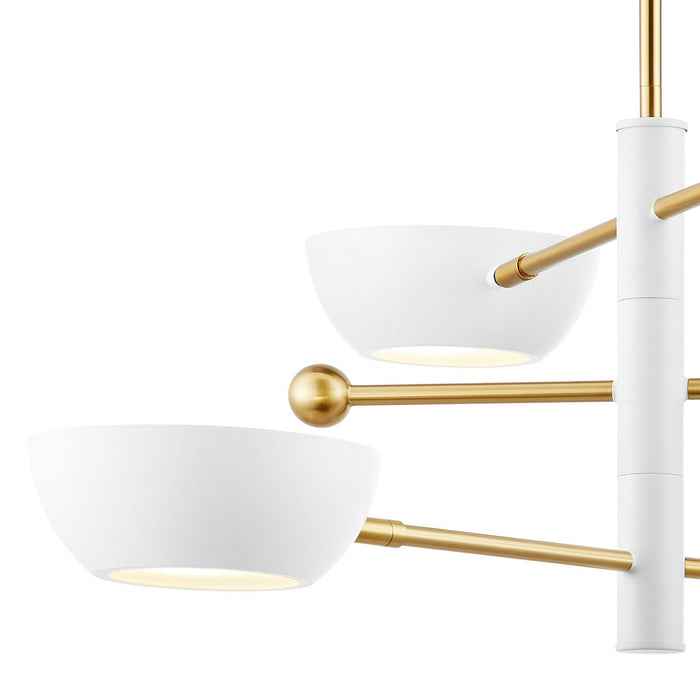 Meridian M100143WHNB Three Light Chandelier, White and Natural Brass