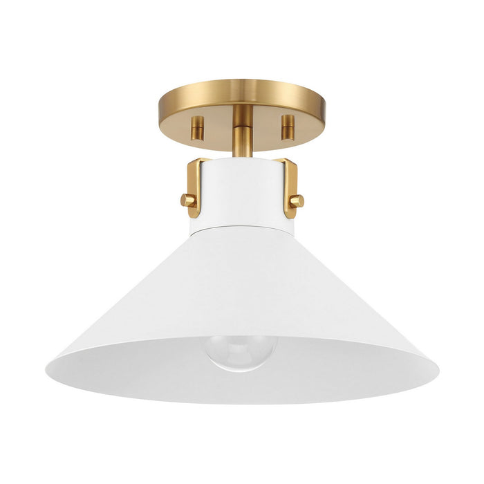 Meridian M60078WHNB One Light Semi-Flush Mount, White and Natural Brass