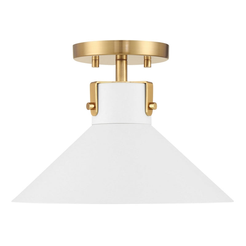 Meridian M60078WHNB One Light Semi-Flush Mount, White and Natural Brass