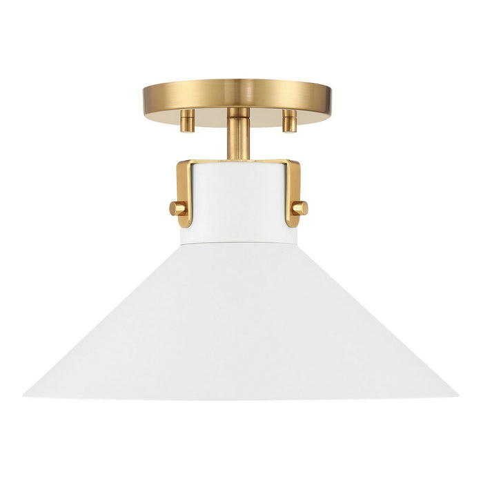 Meridian M60078WHNB One Light Semi-Flush Mount, White and Natural Brass