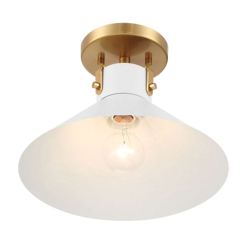 Meridian M60078WHNB One Light Semi-Flush Mount, White and Natural Brass