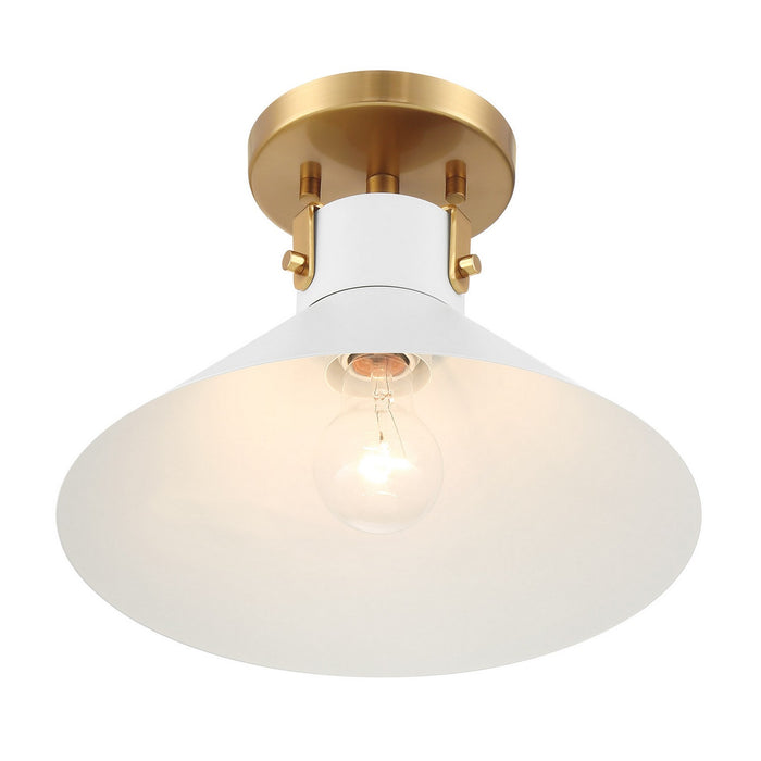 Meridian M60078WHNB One Light Semi-Flush Mount, White and Natural Brass