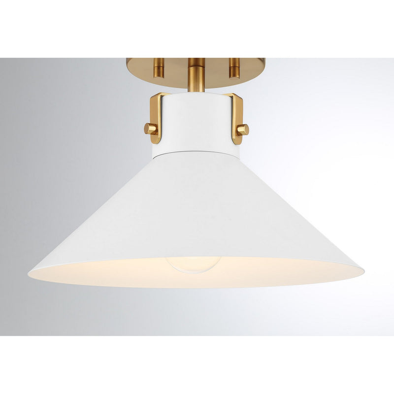 Meridian M60078WHNB One Light Semi-Flush Mount, White and Natural Brass