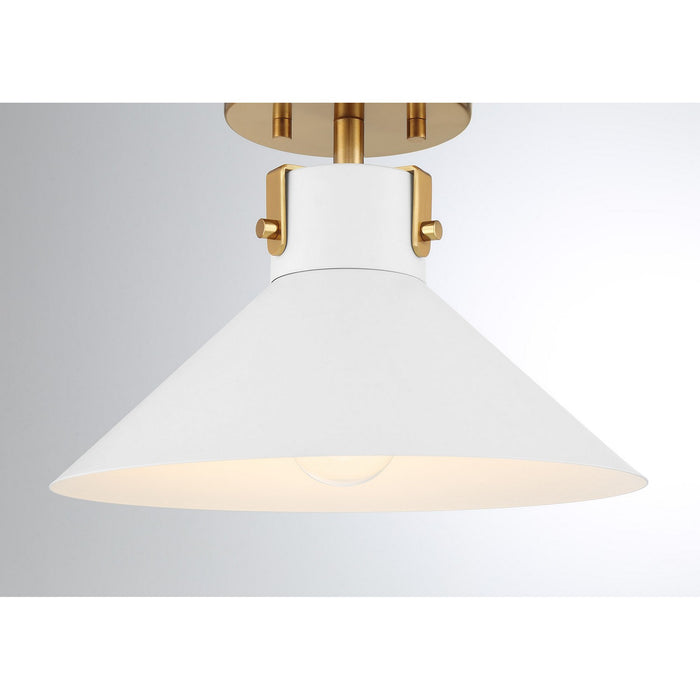 Meridian M60078WHNB One Light Semi-Flush Mount, White and Natural Brass