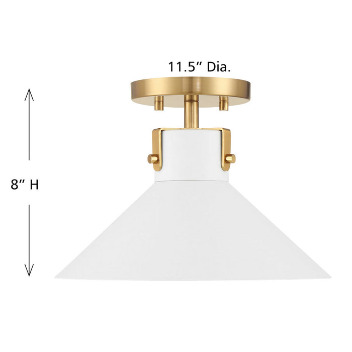 Meridian M60078WHNB One Light Semi-Flush Mount, White and Natural Brass