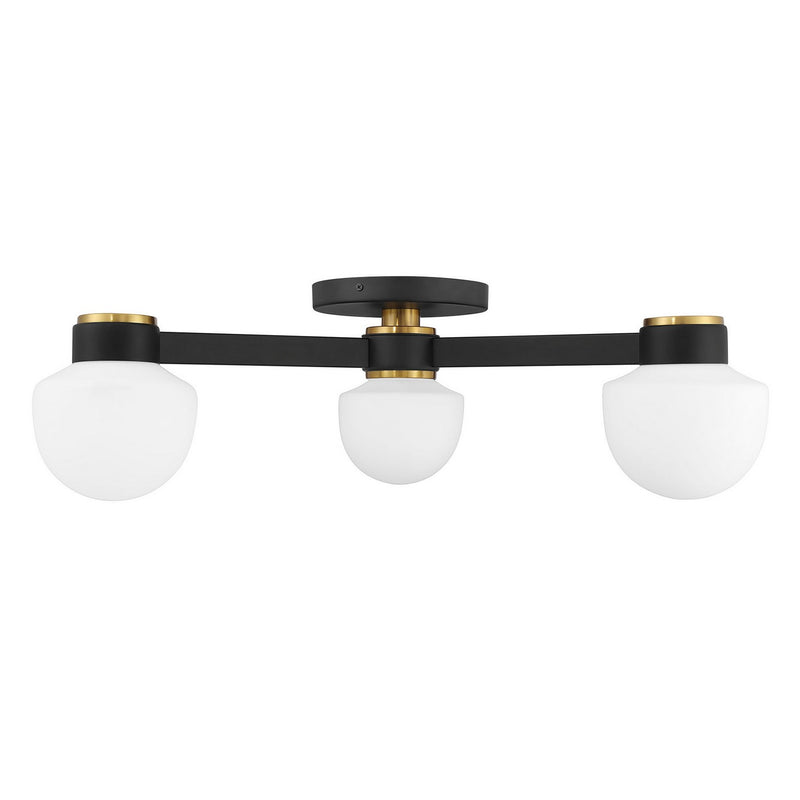 Meridian M60079MBKNB Three Light Semi Flush Mount, Matte Black and Natural Brass
