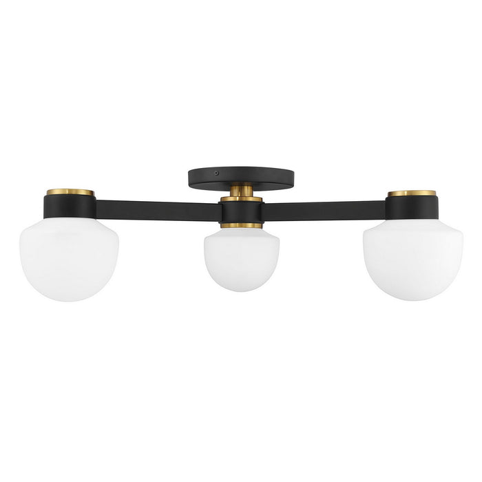Meridian M60079MBKNB Three Light Semi Flush Mount, Matte Black and Natural Brass