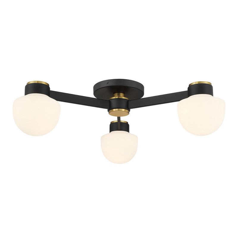 Meridian M60079MBKNB Three Light Semi Flush Mount, Matte Black and Natural Brass