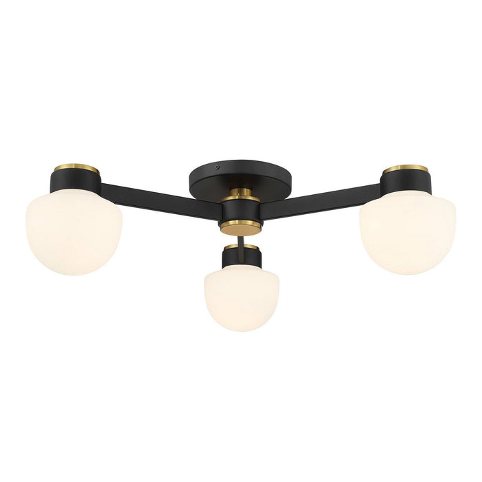 Meridian M60079MBKNB Three Light Semi Flush Mount, Matte Black and Natural Brass