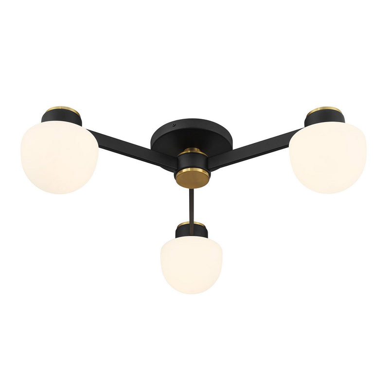 Meridian M60079MBKNB Three Light Semi Flush Mount, Matte Black and Natural Brass