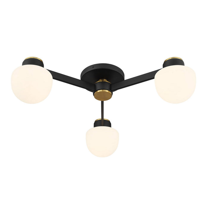 Meridian M60079MBKNB Three Light Semi Flush Mount, Matte Black and Natural Brass