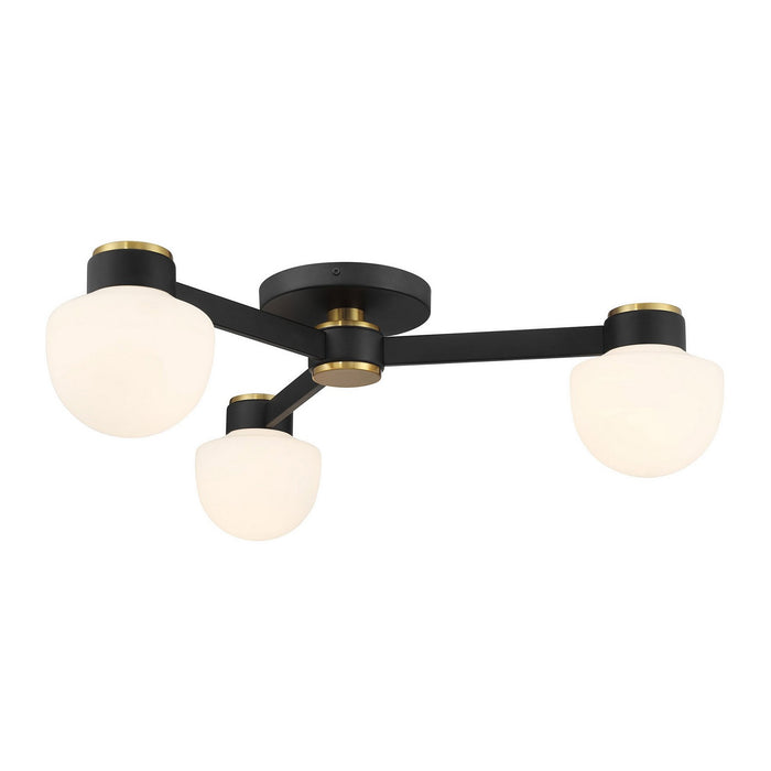 Meridian M60079MBKNB Three Light Semi Flush Mount, Matte Black and Natural Brass