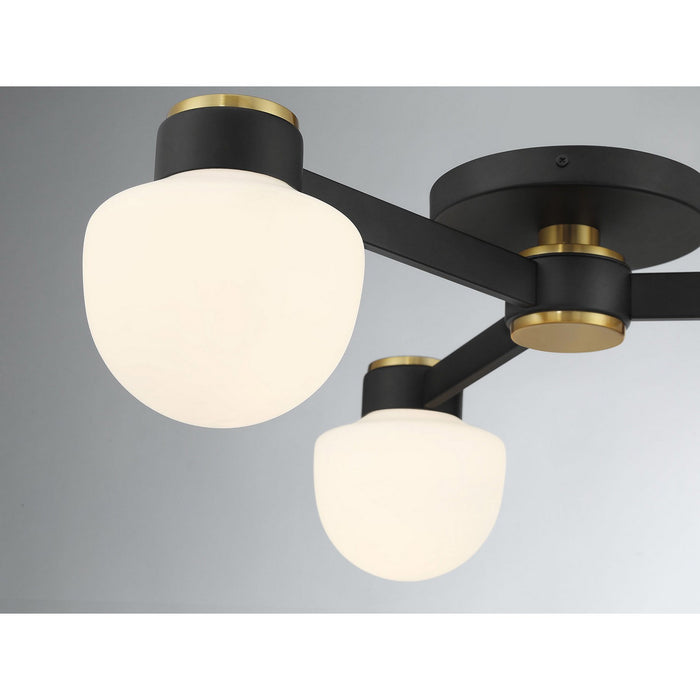 Meridian M60079MBKNB Three Light Semi Flush Mount, Matte Black and Natural Brass