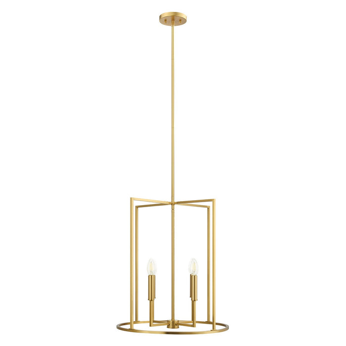 Meridian M7044NB Four Light Pendant, Natural Brass