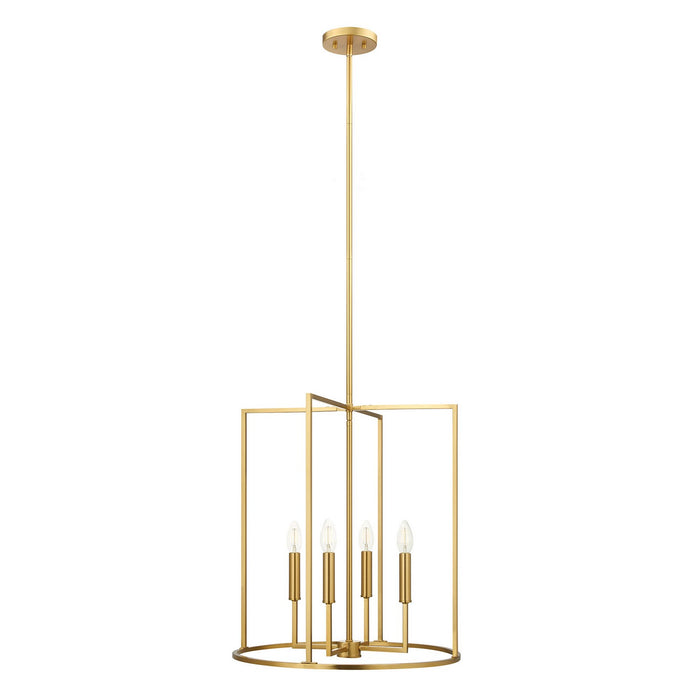 Meridian M7044NB Four Light Pendant, Natural Brass
