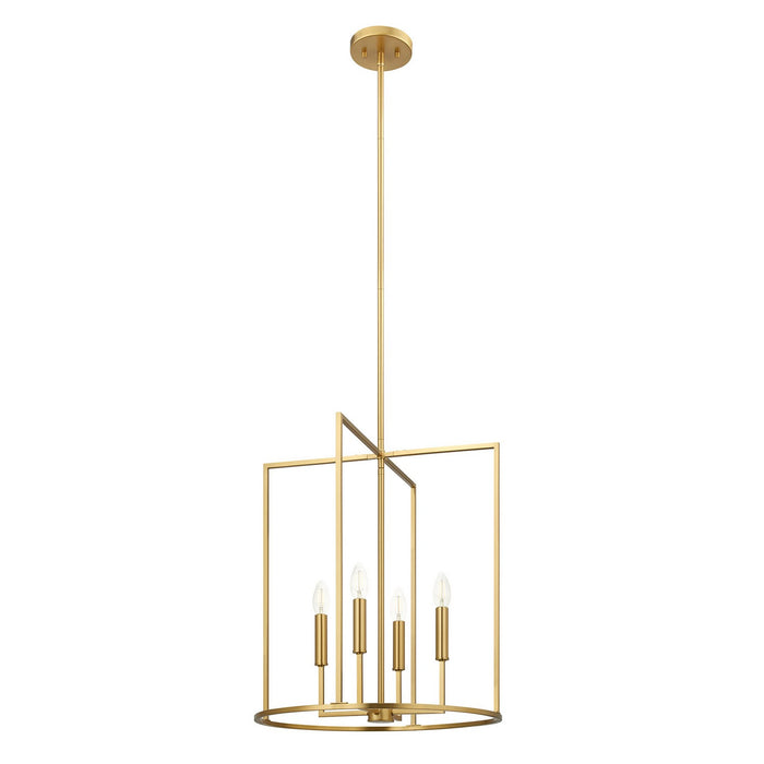 Meridian M7044NB Four Light Pendant, Natural Brass