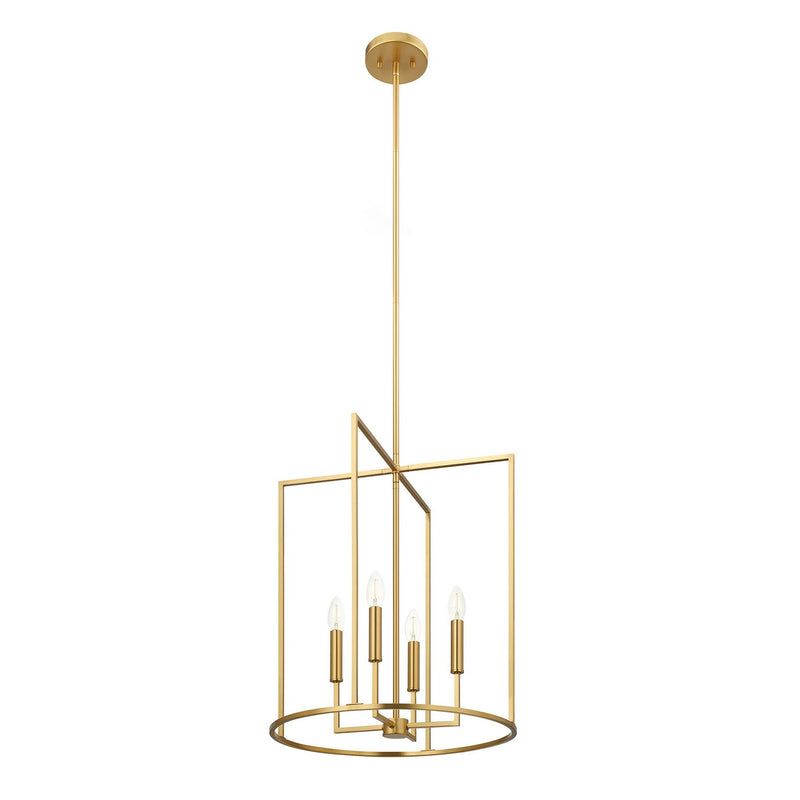 Meridian M7044NB Four Light Pendant, Natural Brass