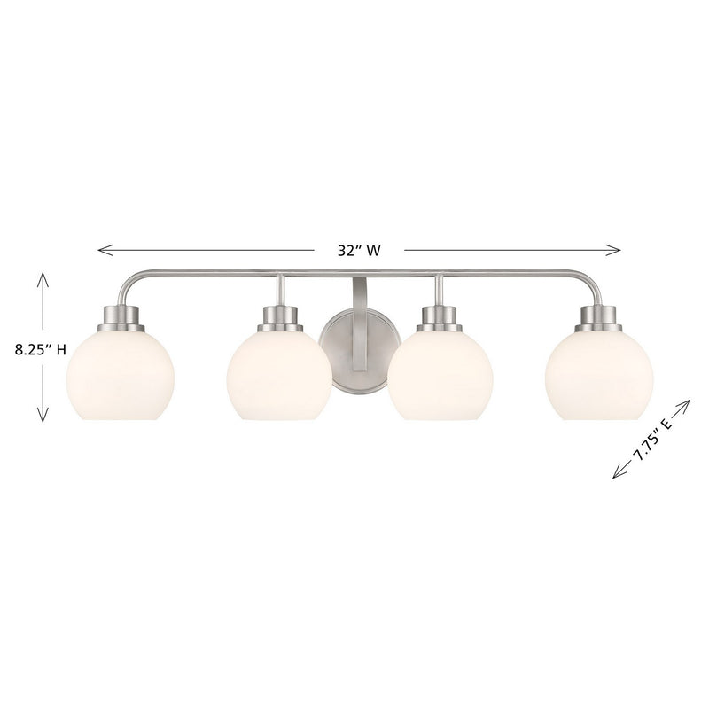 Meridian M80082BN Four Light Bathroom Vanity, Brushed Nickel