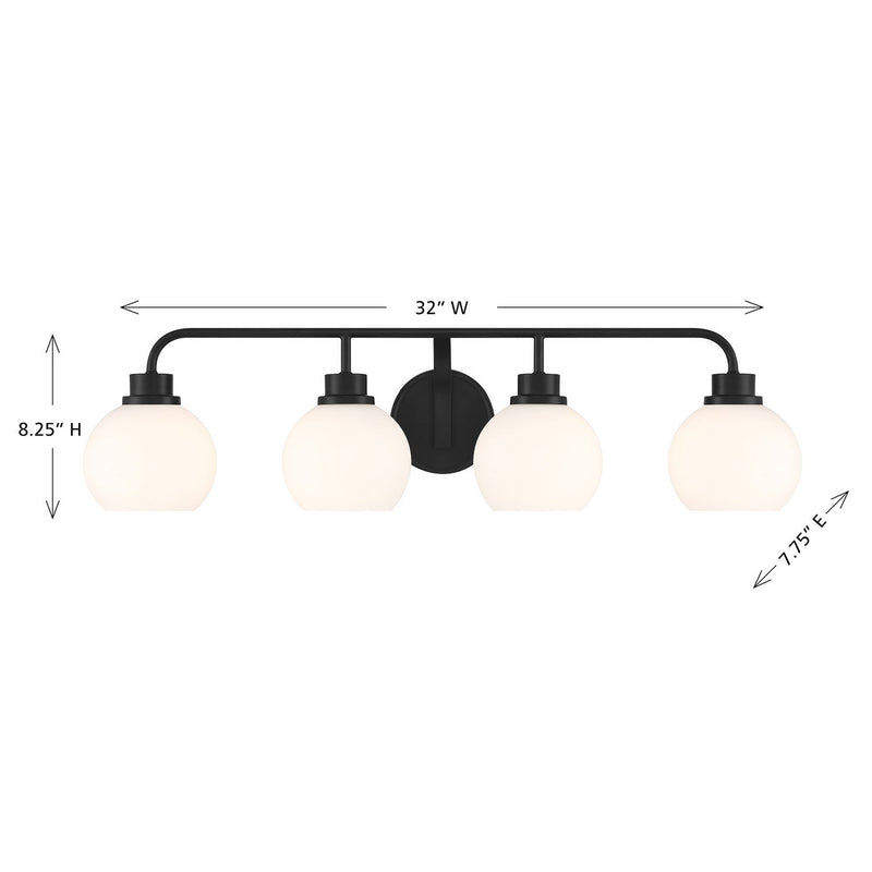 Meridian M80082MBK Four Light Bathroom Vanity, Matte Black