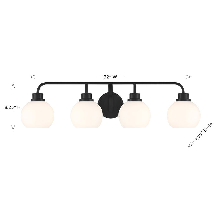 Meridian M80082MBK Four Light Bathroom Vanity, Matte Black