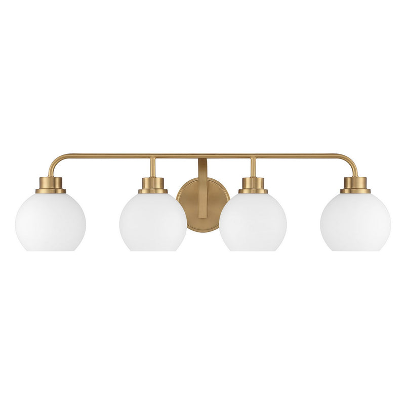 Meridian M80082NB Four Light Bathroom Vanity, Natural Brass