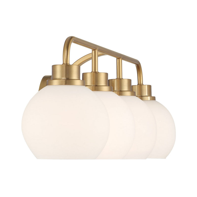 Meridian M80082NB Four Light Bathroom Vanity, Natural Brass