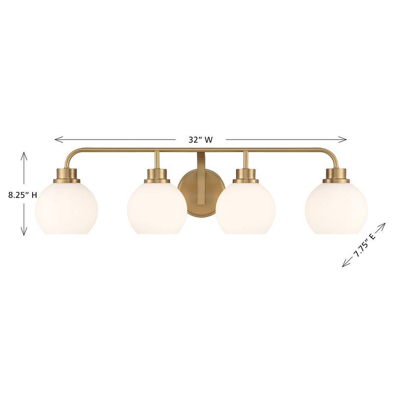 Meridian M80082NB Four Light Bathroom Vanity, Natural Brass