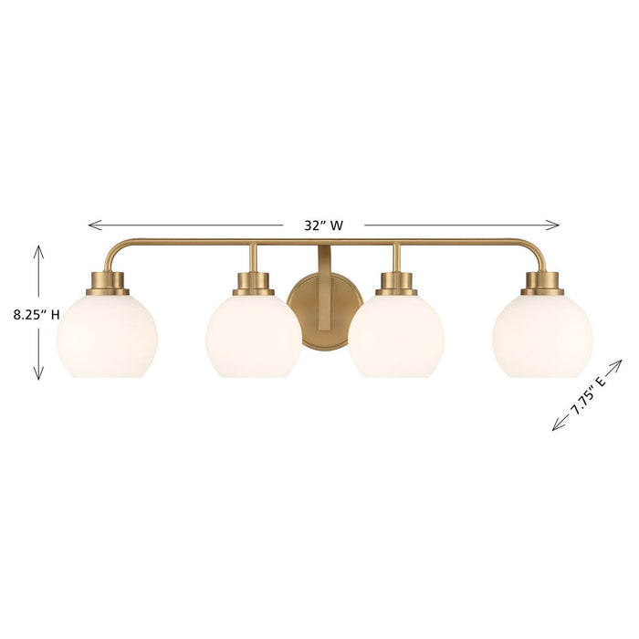 Meridian M80082NB Four Light Bathroom Vanity, Natural Brass