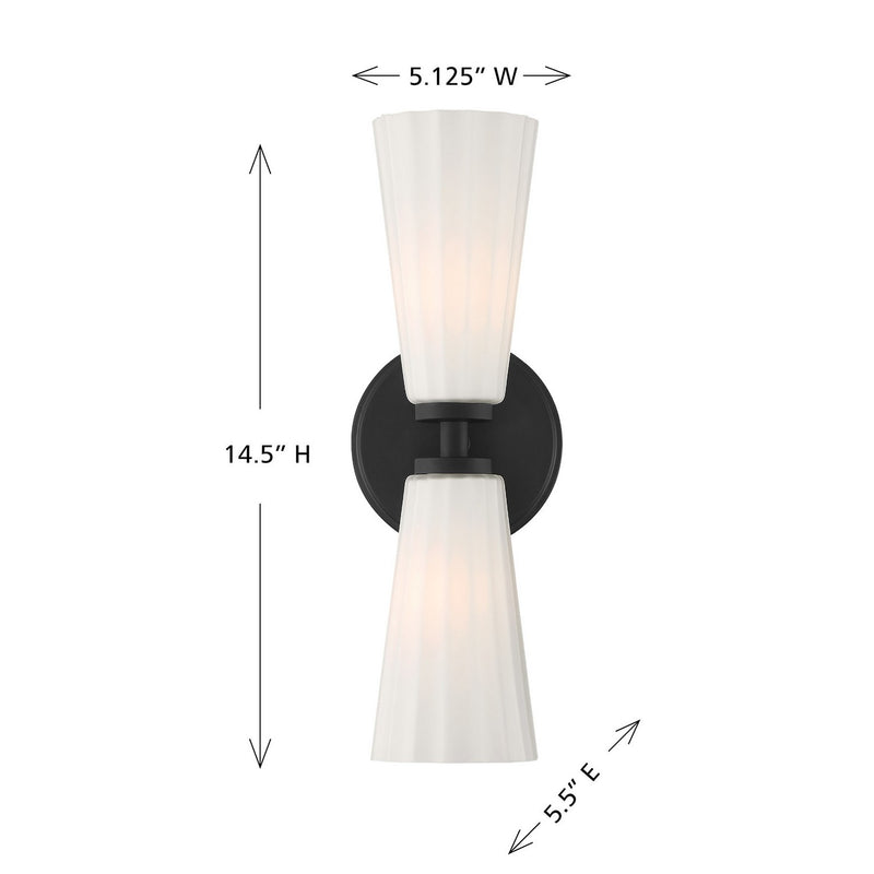 Meridian M90109MBK Two Light Wall Sconce, Matte Black
