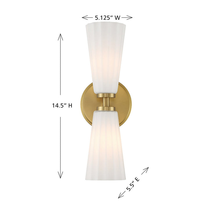 Meridian M90109NB Two Light Wall Sconce, Natural Brass