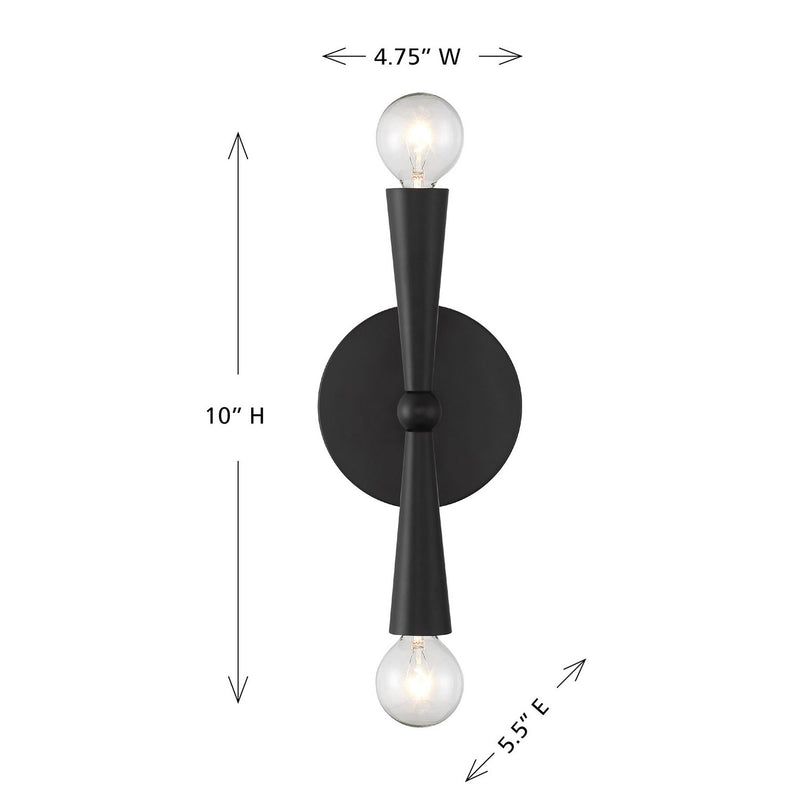 Meridian M90110MBK Two Light Wall Sconce, Matte Black