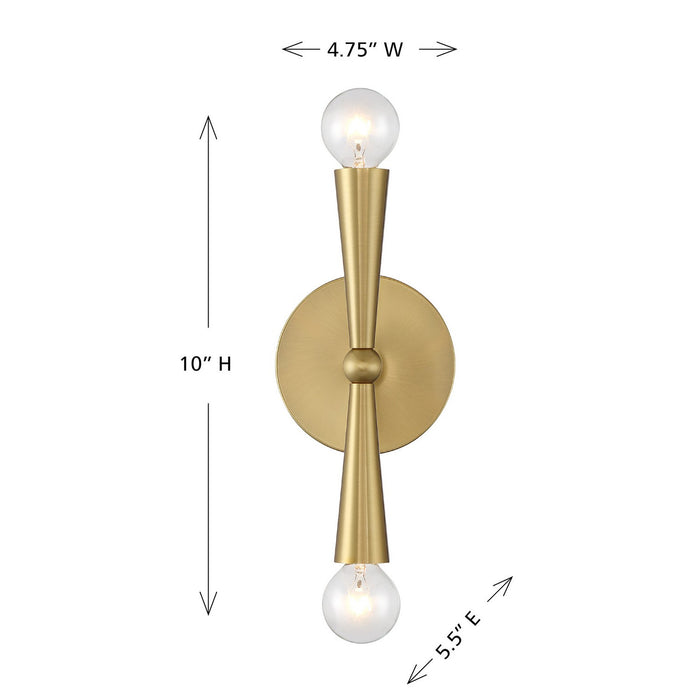 Meridian M90110NB Two Light Wall Sconce, Natural Brass