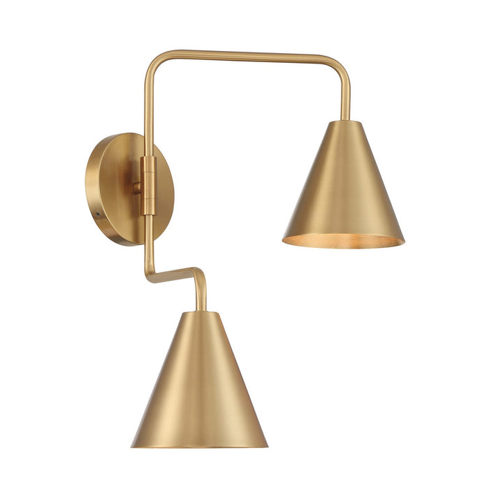 Meridian M90111NB Two Light Wall Sconce, Natural Brass