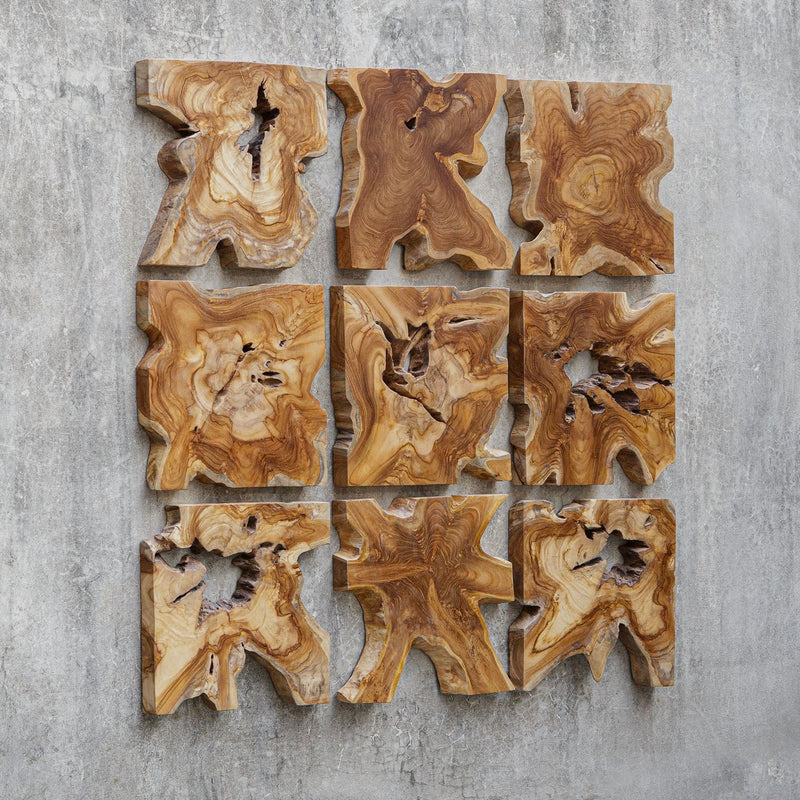Uttermost 04379 Wall Decor Set/9, Natural Teak Wood