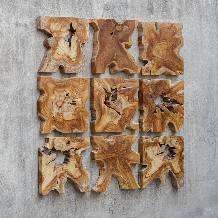 Uttermost 04379 Wall Decor Set/9, Natural Teak Wood