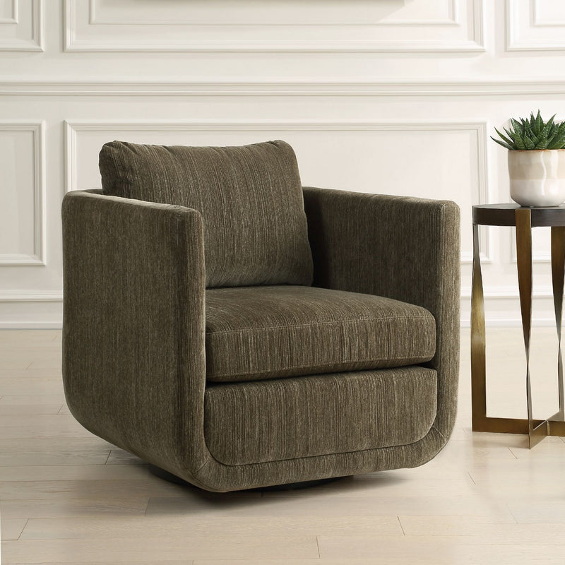 Uttermost 23879 Swivel Chair, Textured Chenille In Herb