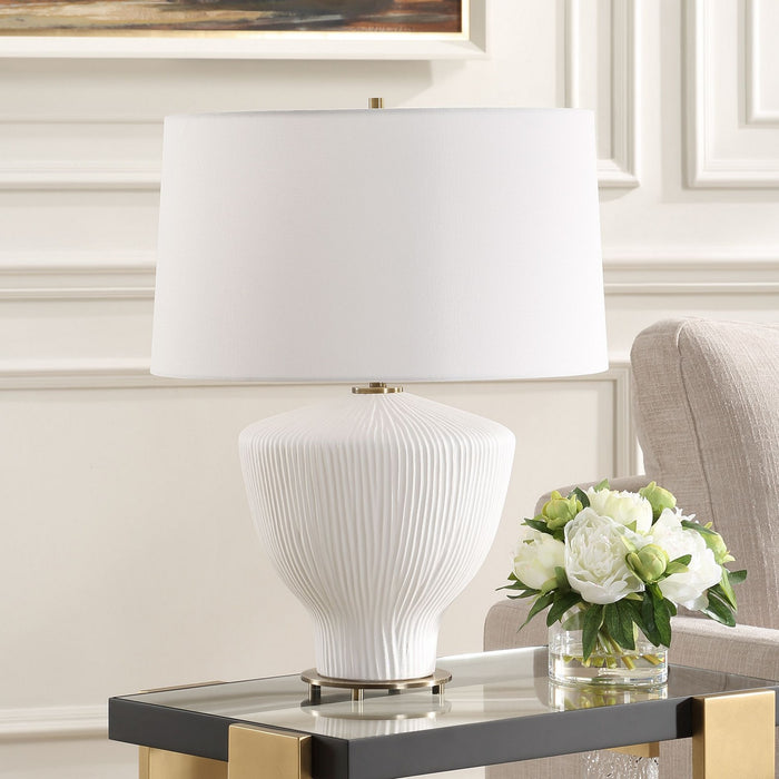 Uttermost 30446-1 One Light Table Lamp, Satin White Accented With Brass Plated