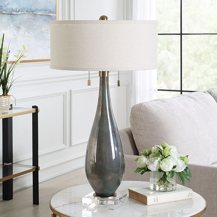 Uttermost 30518 Two Light Table Lamp, Brushed Brass