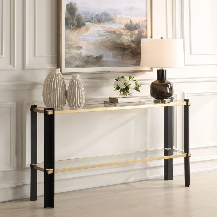Uttermost 50073 Console Table, Matte Black And Gold Leaf