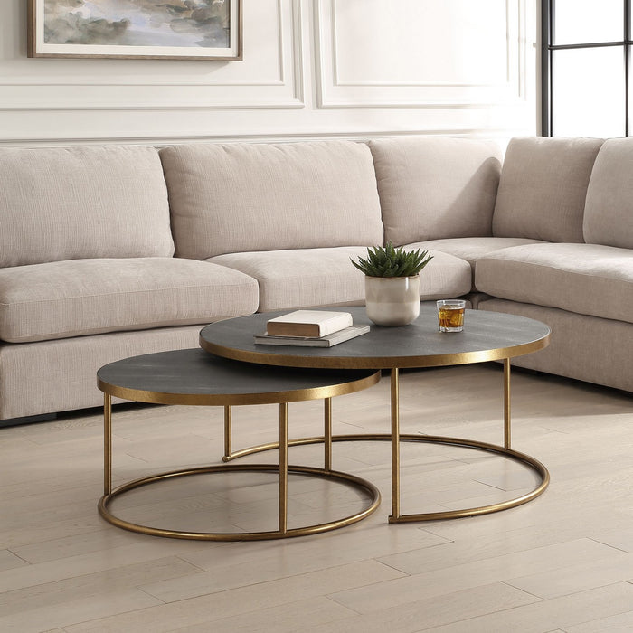 Uttermost 50080 Nesting Coffee Tables Set/2, Antique Burnished Brass