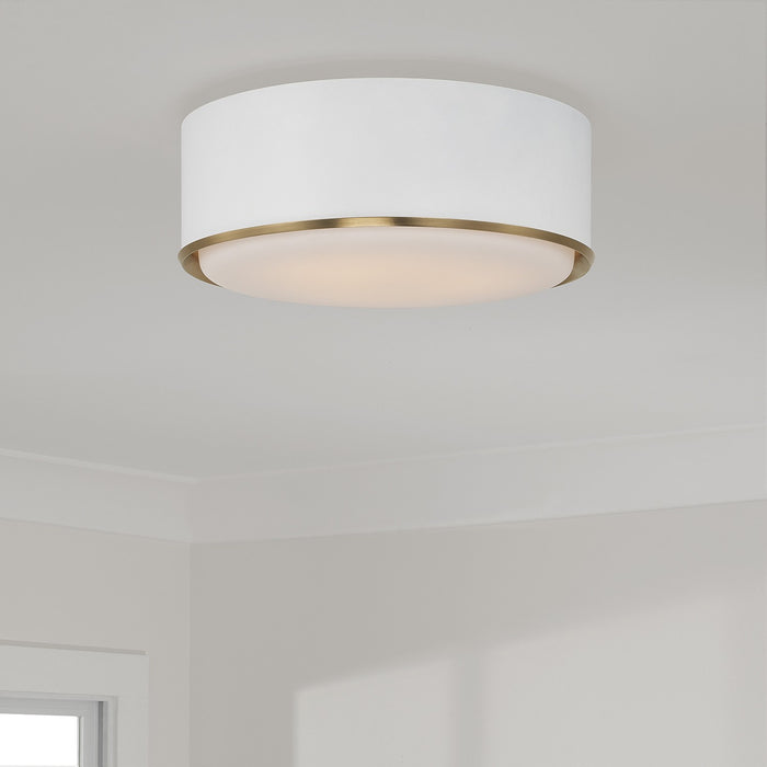 Capital Lighting 254831RE Three Light Flush Mount, Matte Brass and White