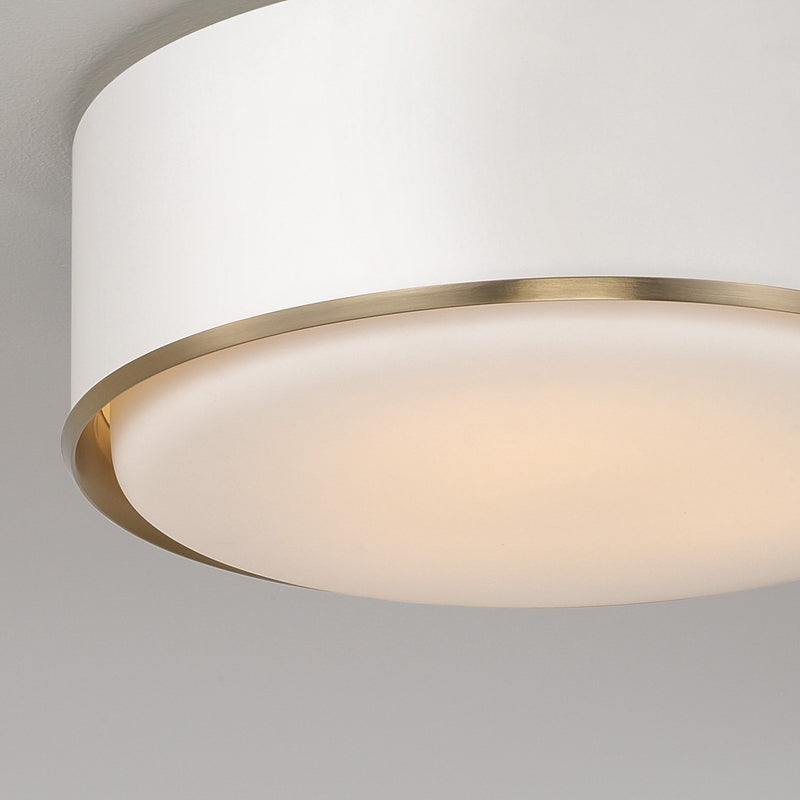 Capital Lighting 254831RE Three Light Flush Mount, Matte Brass and White