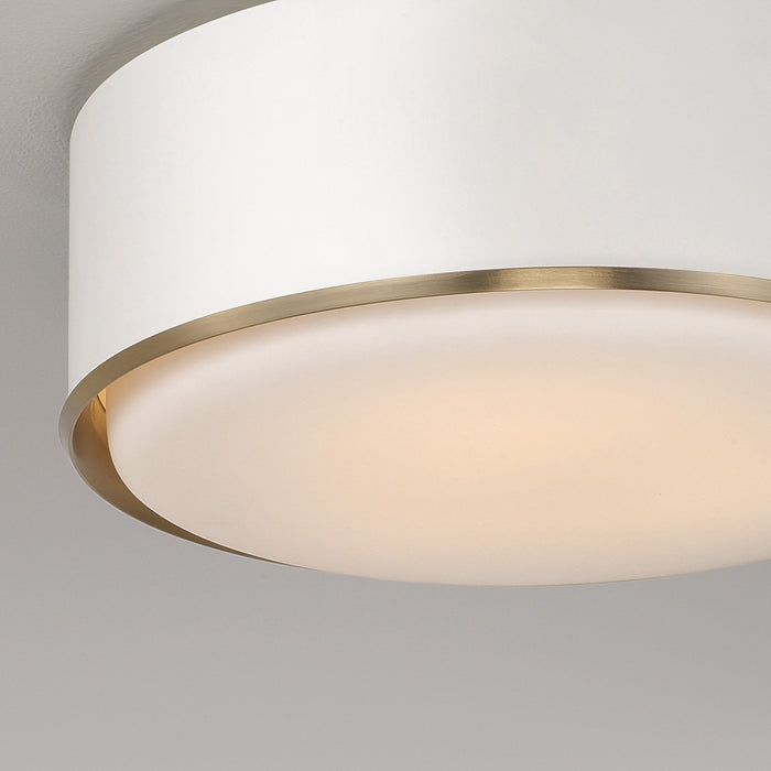 Capital Lighting 254831RE Three Light Flush Mount, Matte Brass and White