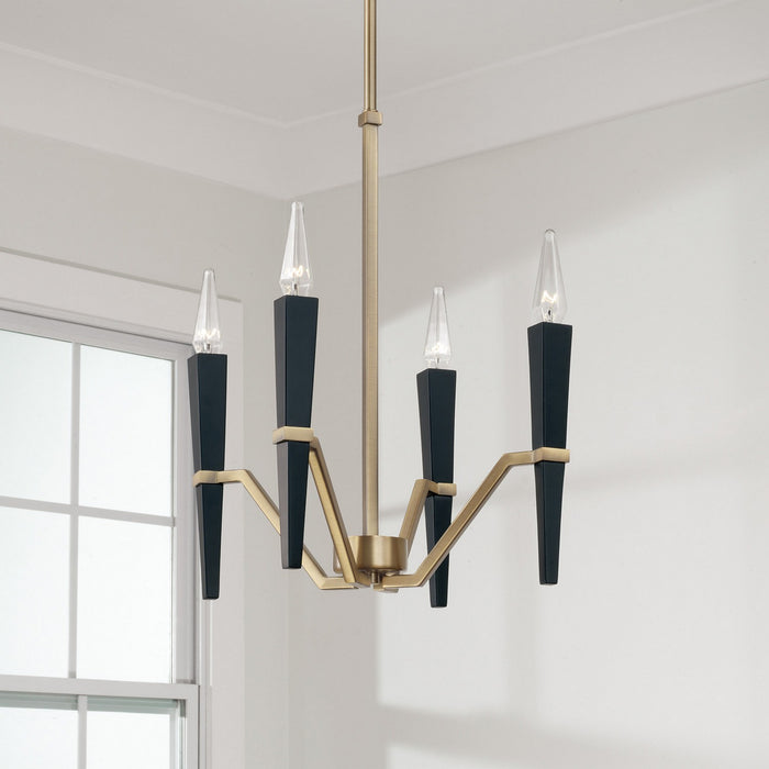 Capital Lighting 453841AB Four Light Chandelier, Aged Brass and Black