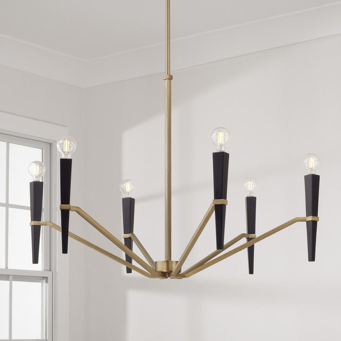 Capital Lighting 453861AB Six Light Chandelier, Aged Brass and Black