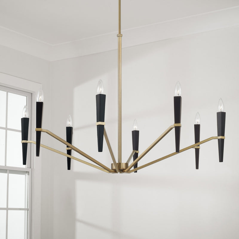 Capital Lighting 453881AB Eight Light Chandelier, Aged Brass and Black