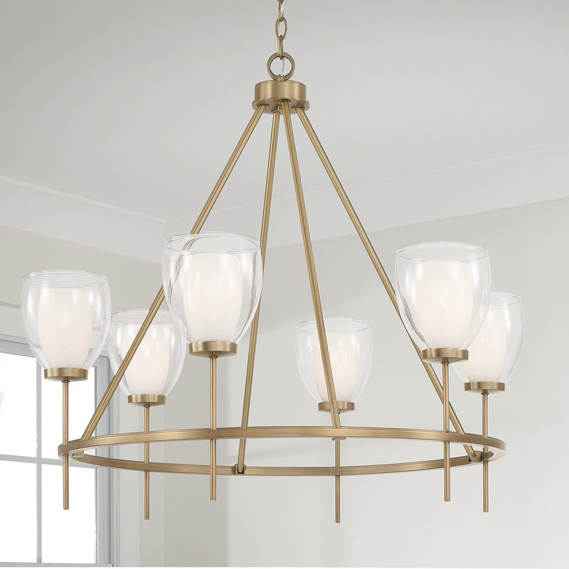 Capital Lighting 455961AD Six Light Chandelier, Aged Brass